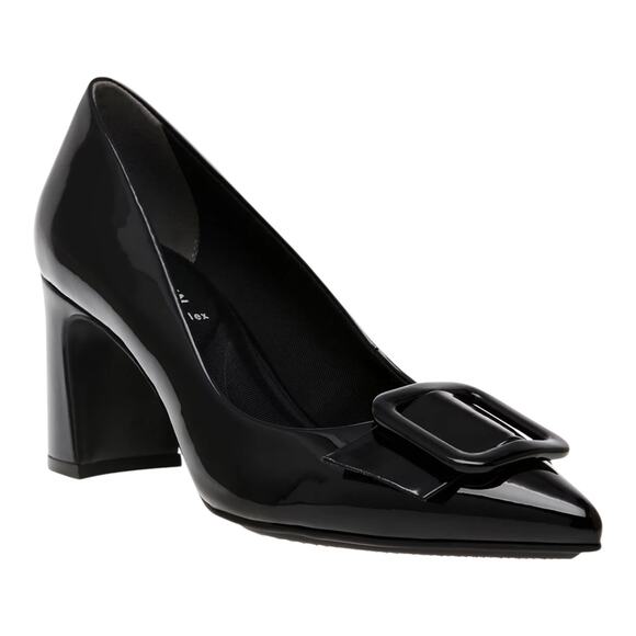 Anne Klein Shoes - Anne Klein Black Patent Block Heel Pumps with Buckle